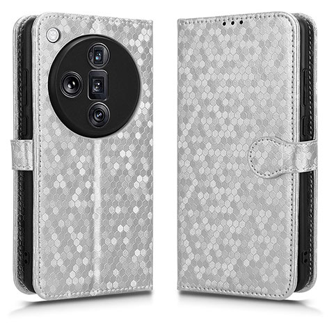 Custodia Portafoglio In Pelle Cover con Supporto C01X per Oppo Find X7 Ultra 5G Argento