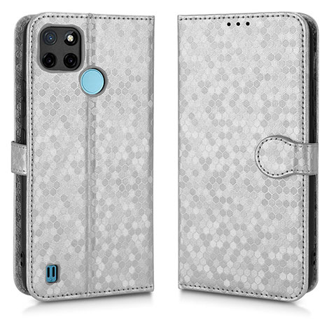 Custodia Portafoglio In Pelle Cover con Supporto C01X per Realme C25Y Argento