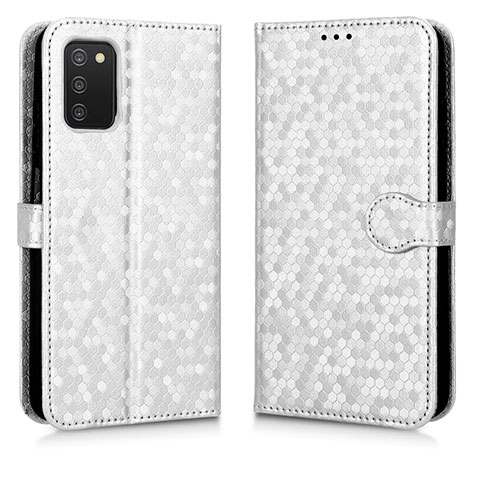 Custodia Portafoglio In Pelle Cover con Supporto C01X per Samsung Galaxy A03s Argento