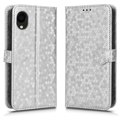 Custodia Portafoglio In Pelle Cover con Supporto C01X per Samsung Galaxy A22 5G SC-56B Argento