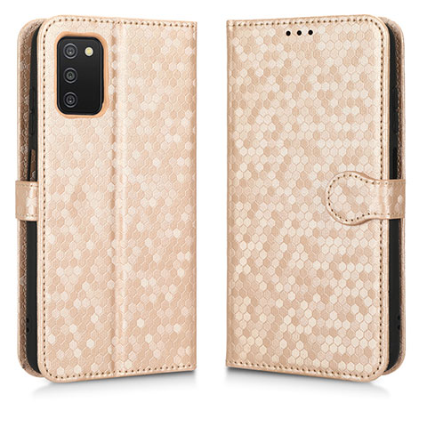 Custodia Portafoglio In Pelle Cover con Supporto C01X per Samsung Galaxy F02S SM-E025F Oro