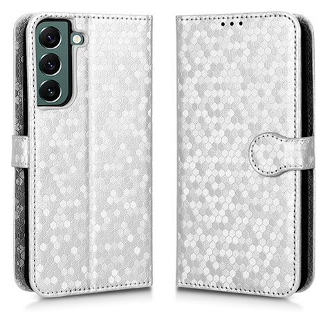 Custodia Portafoglio In Pelle Cover con Supporto C01X per Samsung Galaxy S22 5G Argento