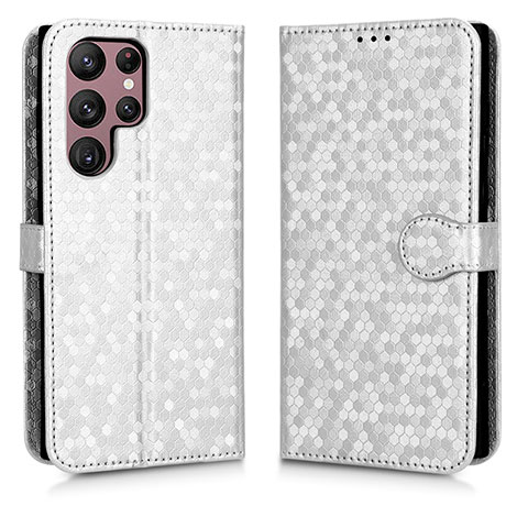 Custodia Portafoglio In Pelle Cover con Supporto C01X per Samsung Galaxy S23 Ultra 5G Argento