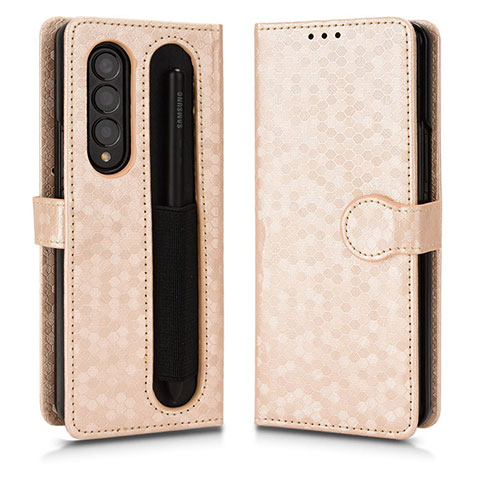 Custodia Portafoglio In Pelle Cover con Supporto C01X per Samsung Galaxy Z Fold3 5G Oro