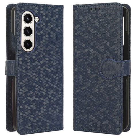 Custodia Portafoglio In Pelle Cover con Supporto C01X per Samsung Galaxy Z Fold5 5G Blu