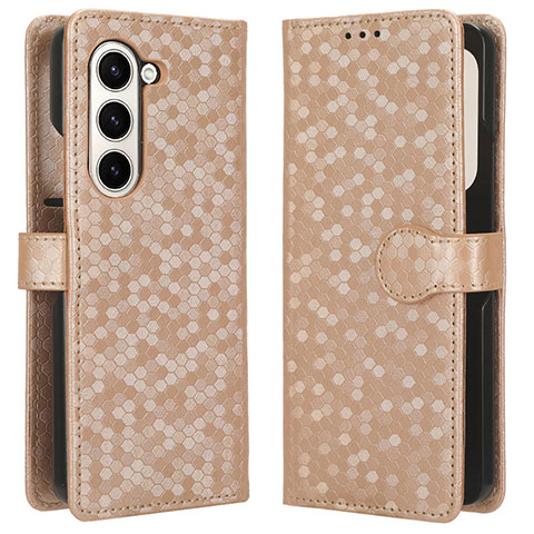 Custodia Portafoglio In Pelle Cover con Supporto C01X per Samsung Galaxy Z Fold5 5G Oro