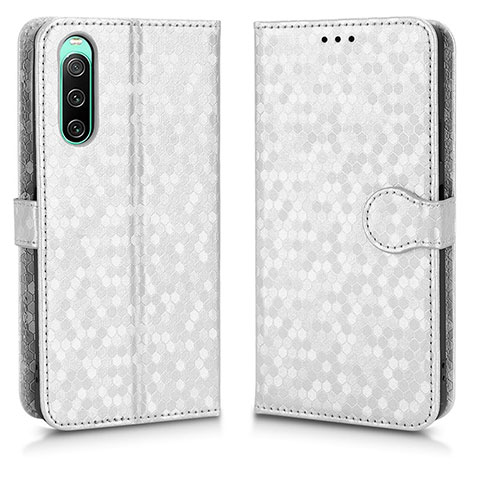 Custodia Portafoglio In Pelle Cover con Supporto C01X per Sony Xperia 10 V Argento