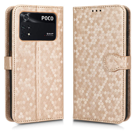 Custodia Portafoglio In Pelle Cover con Supporto C01X per Xiaomi Poco M4 Pro 4G Oro