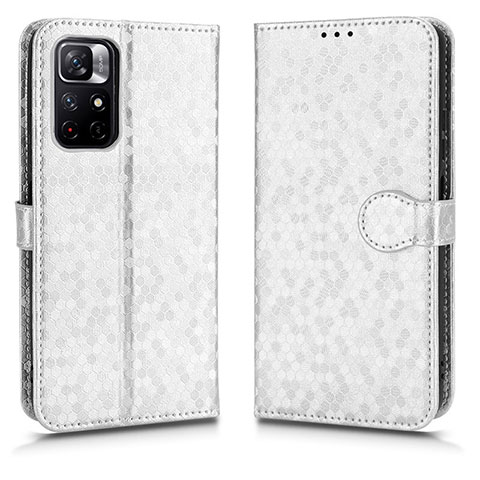 Custodia Portafoglio In Pelle Cover con Supporto C01X per Xiaomi Poco M4 Pro 5G Argento