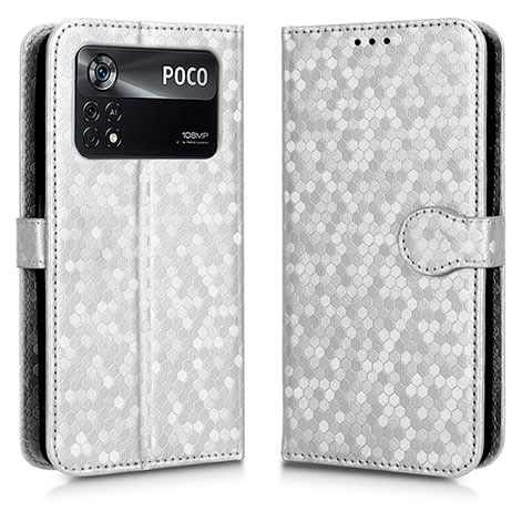 Custodia Portafoglio In Pelle Cover con Supporto C01X per Xiaomi Poco X4 Pro 5G Argento