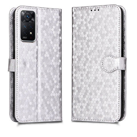 Custodia Portafoglio In Pelle Cover con Supporto C01X per Xiaomi Redmi Note 11 Pro 4G Argento