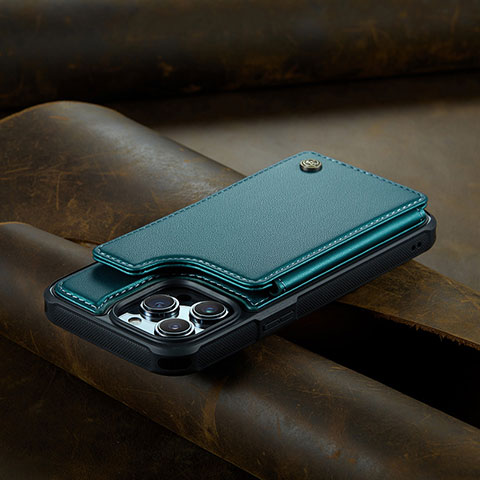 Custodia Portafoglio In Pelle Cover con Supporto C02S per Apple iPhone 14 Pro Verde