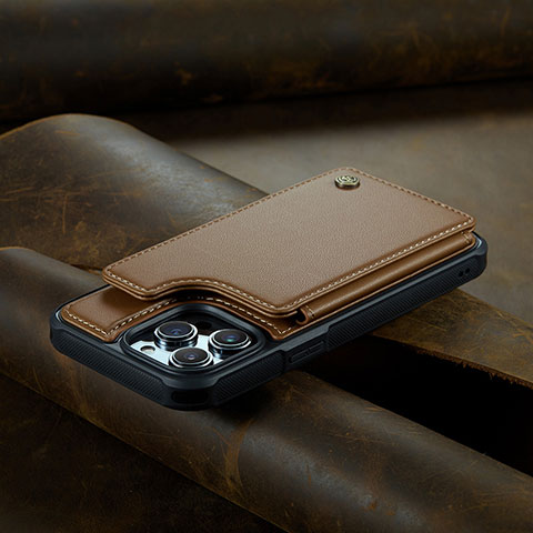 Custodia Portafoglio In Pelle Cover con Supporto C02S per Apple iPhone 15 Pro Max Marrone