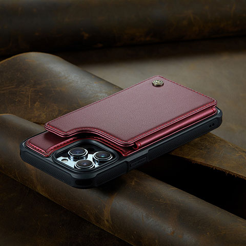 Custodia Portafoglio In Pelle Cover con Supporto C02S per Apple iPhone 15 Pro Rosso Rosa