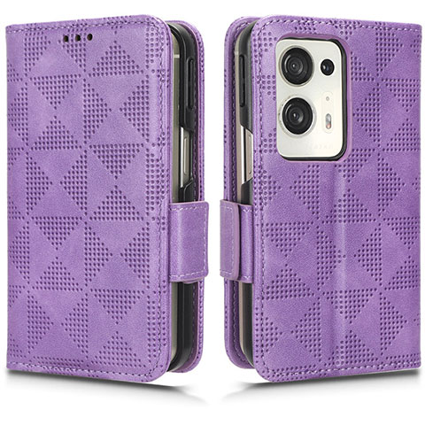 Custodia Portafoglio In Pelle Cover con Supporto C02X per Oppo Find N2 5G Viola