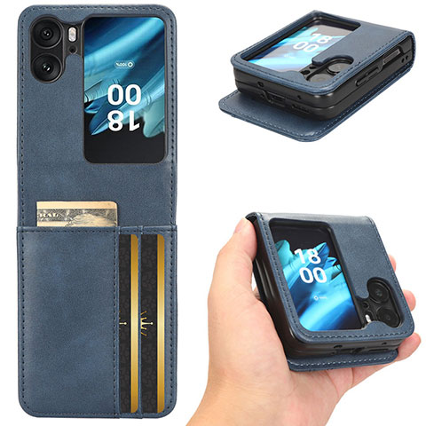 Custodia Portafoglio In Pelle Cover con Supporto C02X per Oppo Find N2 Flip 5G Blu