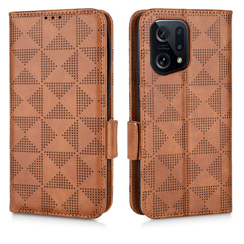 Custodia Portafoglio In Pelle Cover con Supporto C02X per Oppo Find X5 5G Marrone