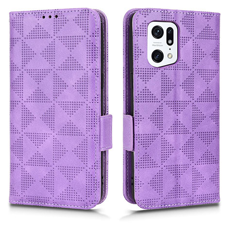 Custodia Portafoglio In Pelle Cover con Supporto C02X per Oppo Find X5 Pro 5G Viola