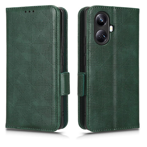 Custodia Portafoglio In Pelle Cover con Supporto C02X per Realme 10 Pro+ Plus 5G Verde