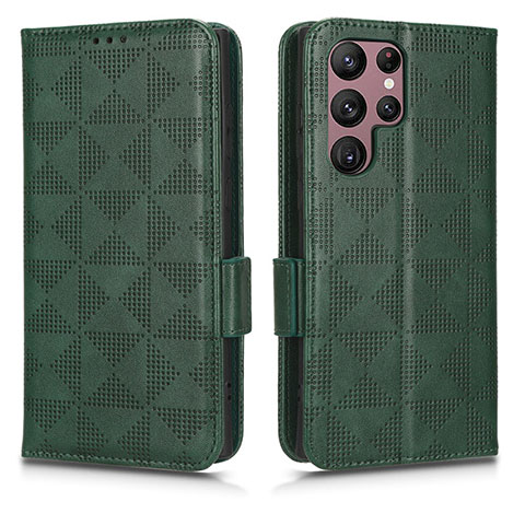 Custodia Portafoglio In Pelle Cover con Supporto C02X per Samsung Galaxy S22 Ultra 5G Verde