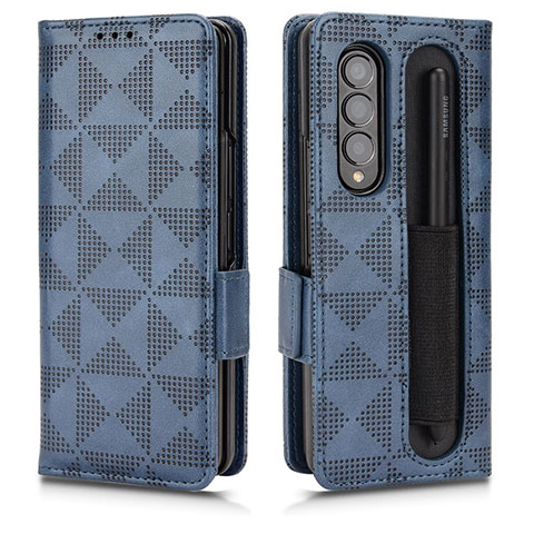 Custodia Portafoglio In Pelle Cover con Supporto C02X per Samsung Galaxy Z Fold3 5G Blu