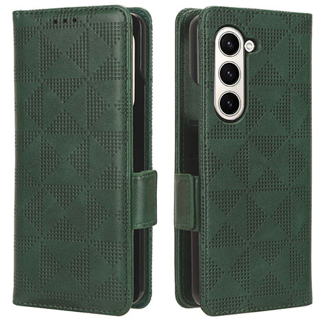 Custodia Portafoglio In Pelle Cover con Supporto C02X per Samsung Galaxy Z Fold5 5G Verde