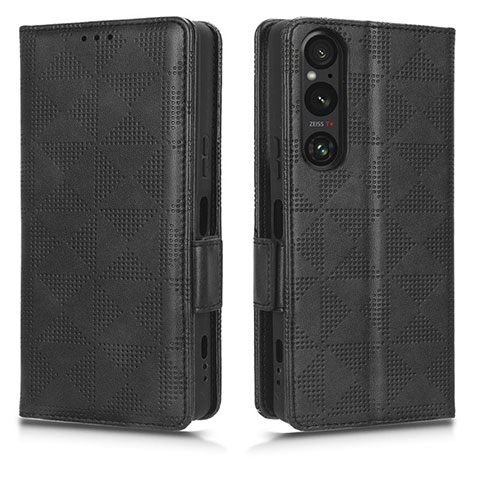 Custodia Portafoglio In Pelle Cover con Supporto C02X per Sony Xperia 1 V Nero