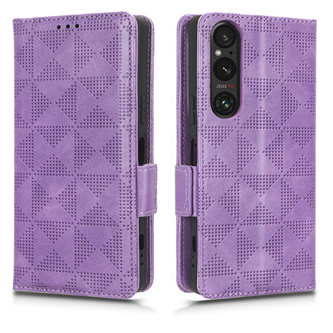 Custodia Portafoglio In Pelle Cover con Supporto C02X per Sony Xperia 1 V Viola