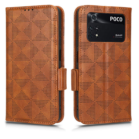 Custodia Portafoglio In Pelle Cover con Supporto C02X per Xiaomi Poco M4 Pro 4G Marrone