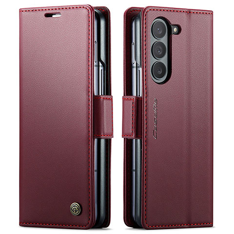 Custodia Portafoglio In Pelle Cover con Supporto C03S per Samsung Galaxy Z Fold5 5G Rosso Rosa