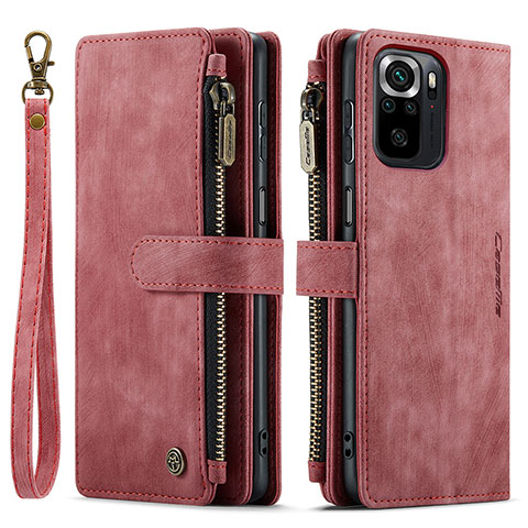 Custodia Portafoglio In Pelle Cover con Supporto C03S per Xiaomi Redmi Note 10 4G Rosso