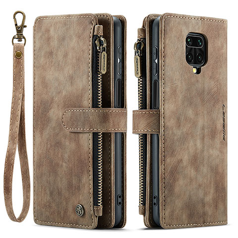 Custodia Portafoglio In Pelle Cover con Supporto C03S per Xiaomi Redmi Note 9S Marrone