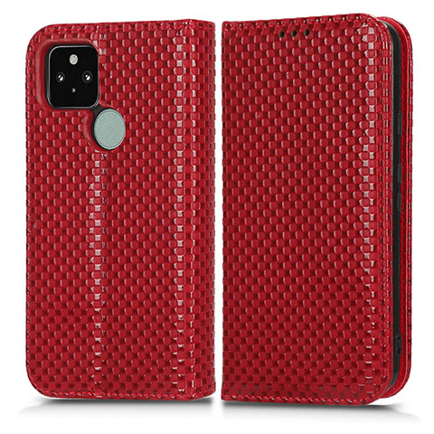 Custodia Portafoglio In Pelle Cover con Supporto C03X per Google Pixel 5 Rosso