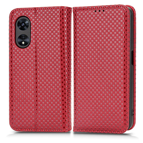 Custodia Portafoglio In Pelle Cover con Supporto C03X per Oppo A18 Rosso