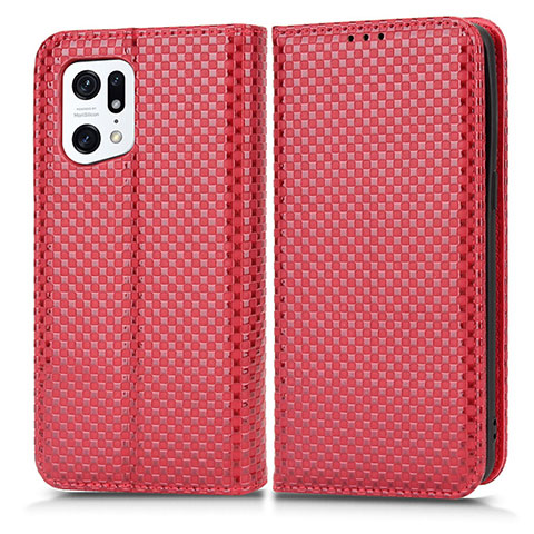 Custodia Portafoglio In Pelle Cover con Supporto C03X per Oppo Find X5 Pro 5G Rosso