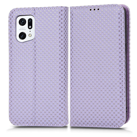 Custodia Portafoglio In Pelle Cover con Supporto C03X per Oppo Find X5 Pro 5G Viola