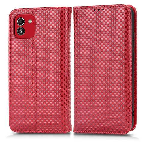 Custodia Portafoglio In Pelle Cover con Supporto C03X per Samsung Galaxy A03 Rosso