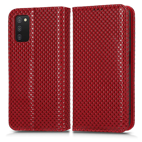 Custodia Portafoglio In Pelle Cover con Supporto C03X per Samsung Galaxy A03s Rosso