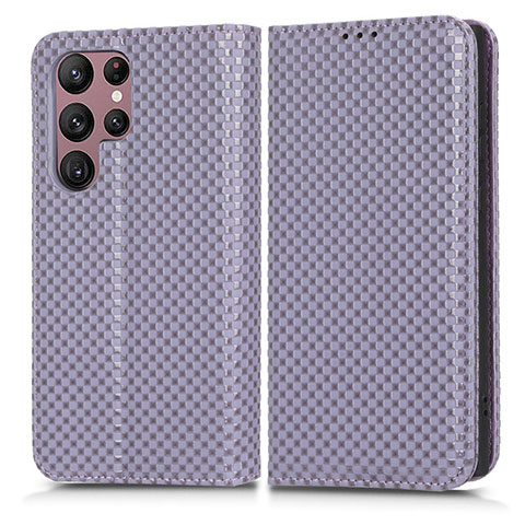 Custodia Portafoglio In Pelle Cover con Supporto C03X per Samsung Galaxy S22 Ultra 5G Viola