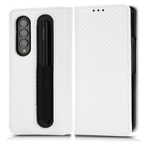 Custodia Portafoglio In Pelle Cover con Supporto C03X per Samsung Galaxy Z Fold3 5G Bianco