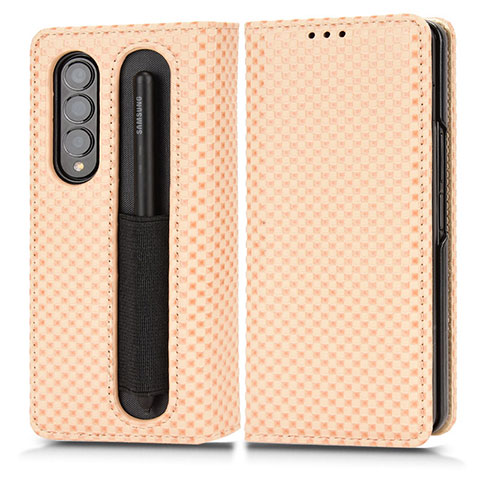 Custodia Portafoglio In Pelle Cover con Supporto C03X per Samsung Galaxy Z Fold3 5G Oro