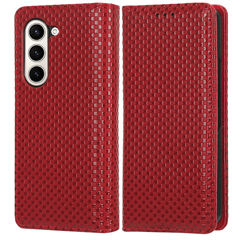 Custodia Portafoglio In Pelle Cover con Supporto C03X per Samsung Galaxy Z Fold5 5G Rosso