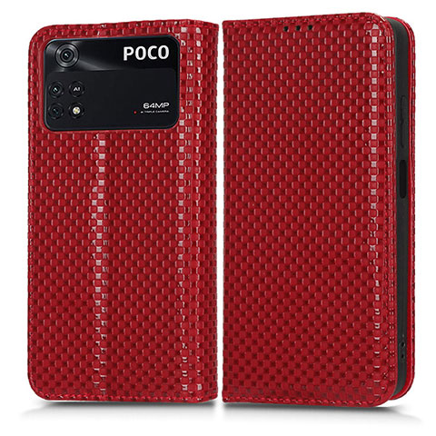 Custodia Portafoglio In Pelle Cover con Supporto C03X per Xiaomi Poco M4 Pro 4G Rosso