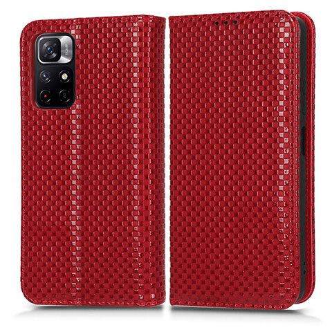 Custodia Portafoglio In Pelle Cover con Supporto C03X per Xiaomi Poco M4 Pro 5G Rosso