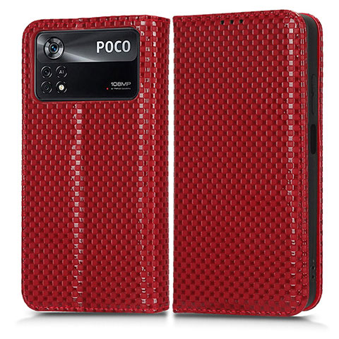 Custodia Portafoglio In Pelle Cover con Supporto C03X per Xiaomi Poco X4 Pro 5G Rosso