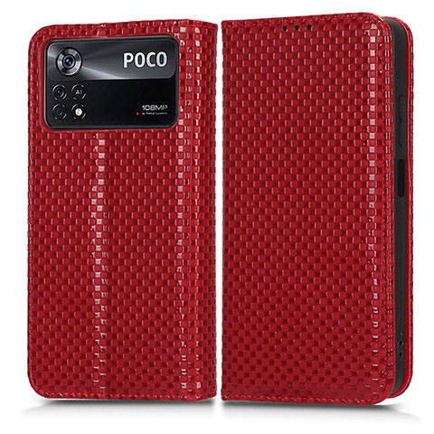 Custodia Portafoglio In Pelle Cover con Supporto C03X per Xiaomi Redmi Note 11E Pro 5G Rosso