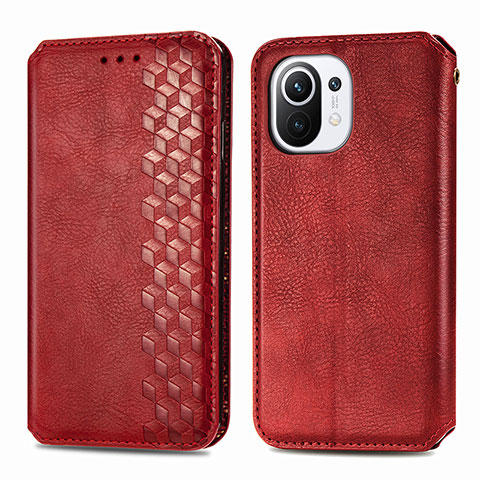 Custodia Portafoglio In Pelle Cover con Supporto C04 per Xiaomi Mi 11 Lite 4G Rosso