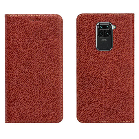 Custodia Portafoglio In Pelle Cover con Supporto C04 per Xiaomi Redmi Note 9 Marrone