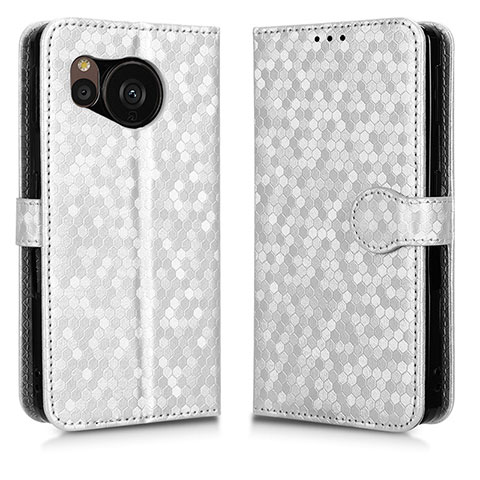 Custodia Portafoglio In Pelle Cover con Supporto C04X per Sharp Aquos Sense7 Plus Argento