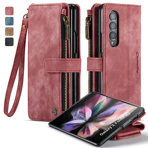 Custodia Portafoglio In Pelle Cover con Supporto C05S per Samsung Galaxy Z Fold3 5G Rosso